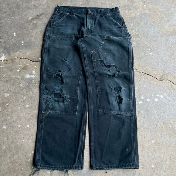 Vintage carhartt FADED black distressed double knee work...
